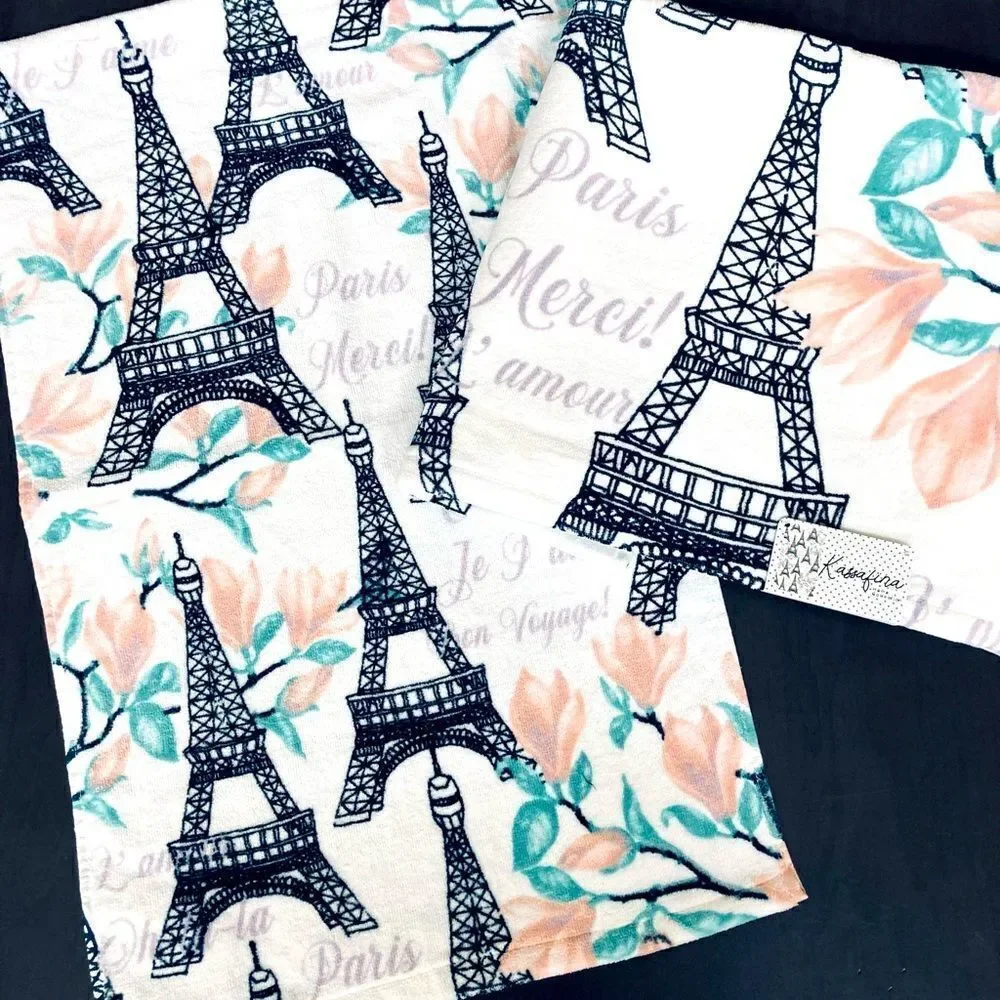 Paris Eiffel Tower French Floral Bath & Hand Towel Set